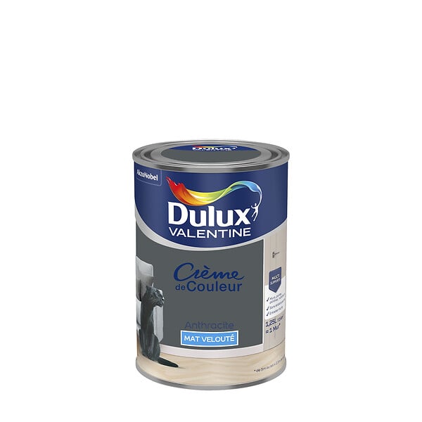 DULUX VALENTINE - Peinture Crème de Couleur - Anthracite - Mat - 1,25L - large