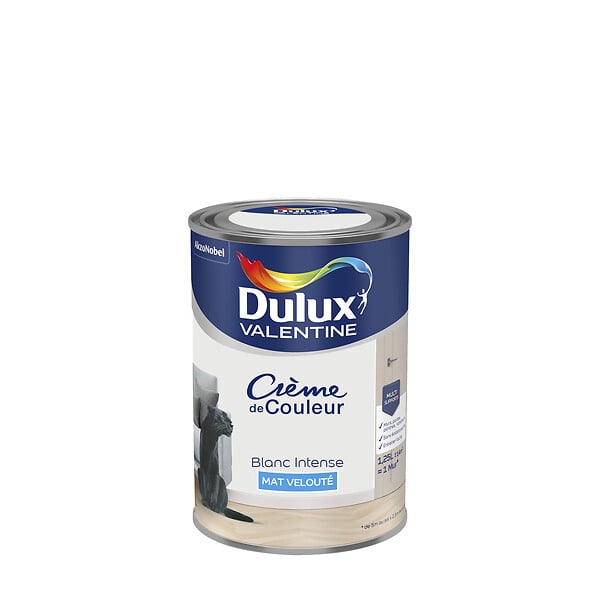 DULUX VALENTINE - Peinture Crème de Couleur - Blanc Intense - Mat - 1,25L - large