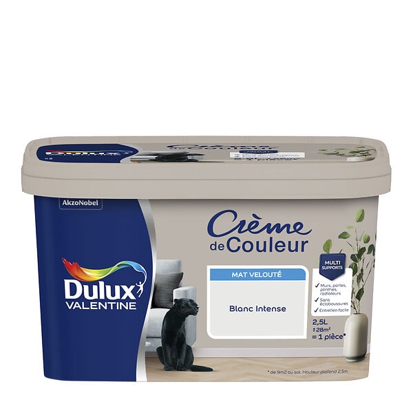 DULUX VALENTINE - Peinture Crème de Couleur - Blanc intense - Mat - 2,5L - large