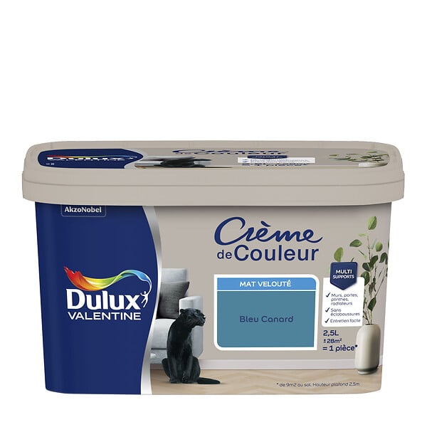 DULUX VALENTINE - Peinture Crème de Couleur - Bleu Canard - Mat - 2,5L - large