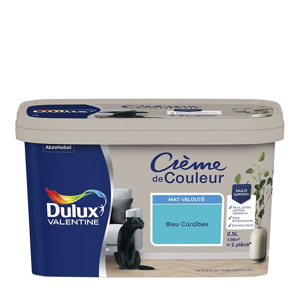 DULUX VALENTINE - Peinture Crème de Couleur - Bleu Caraïbes - Mat - 2,5L - large