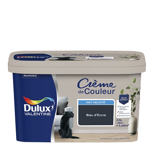 DULUX VALENTINE - Peinture Crème de Couleur - Bleu d'Encre - Mat - 2,5L - large