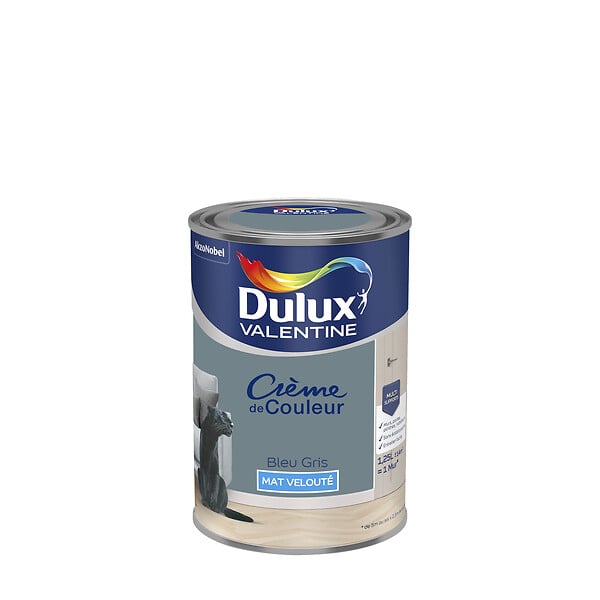 DULUX VALENTINE - Peinture intérieure Crème de Couleur Bleu Gris - Mat - 1,25L - large