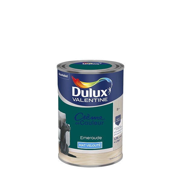 DULUX VALENTINE - Peinture Crème de Couleur - Emeraude - Mat - 1,25L - large