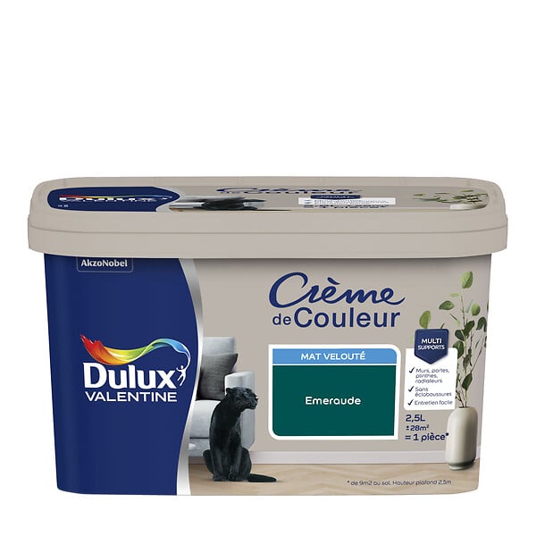 DULUX VALENTINE - Peinture intérieure Crème de Couleur - Emeraude - 2,5L - large