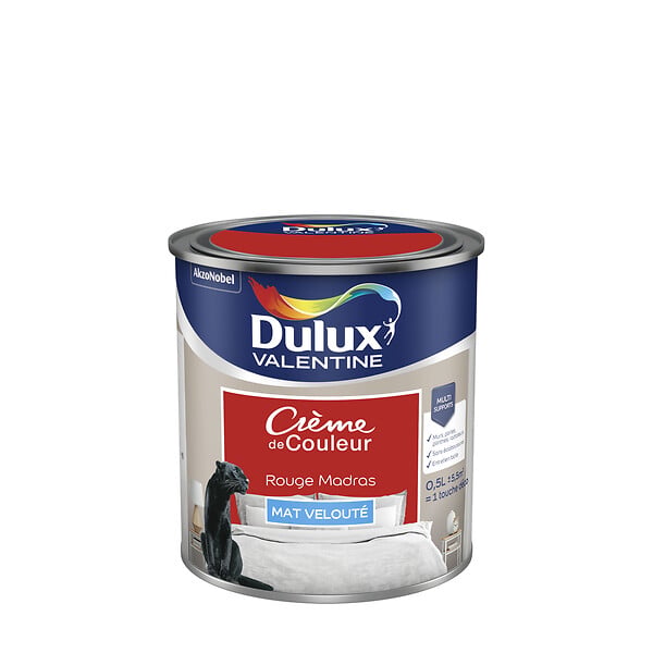 DULUX VALENTINE - Peinture Crème de Couleur - Rouge Madras - Mat - 0,5L - large