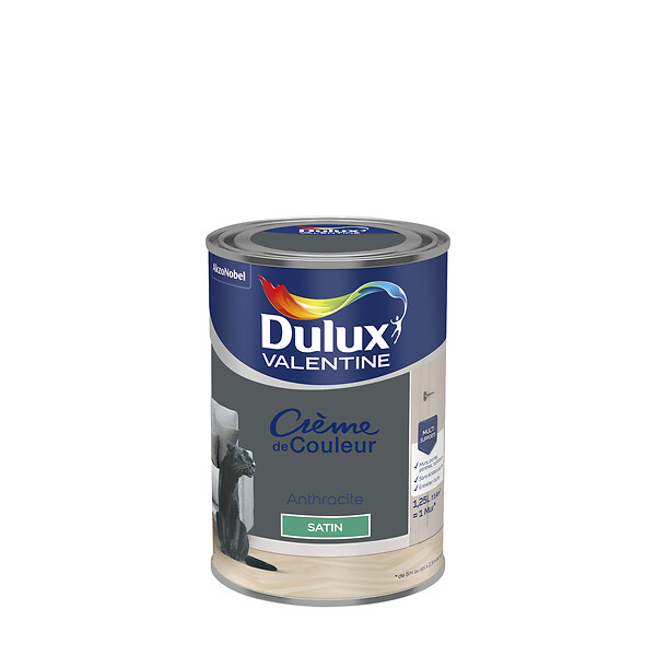 DULUX VALENTINE - Peinture Crème de Couleur - Anthracite - Satin - 1,25L - large