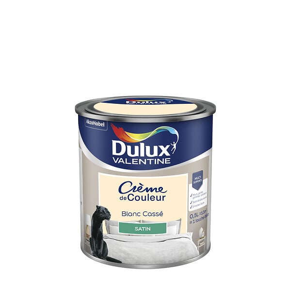 DULUX VALENTINE - Peinture Crème de Couleur - Blanc Cassé - Satin - 0,5L - large