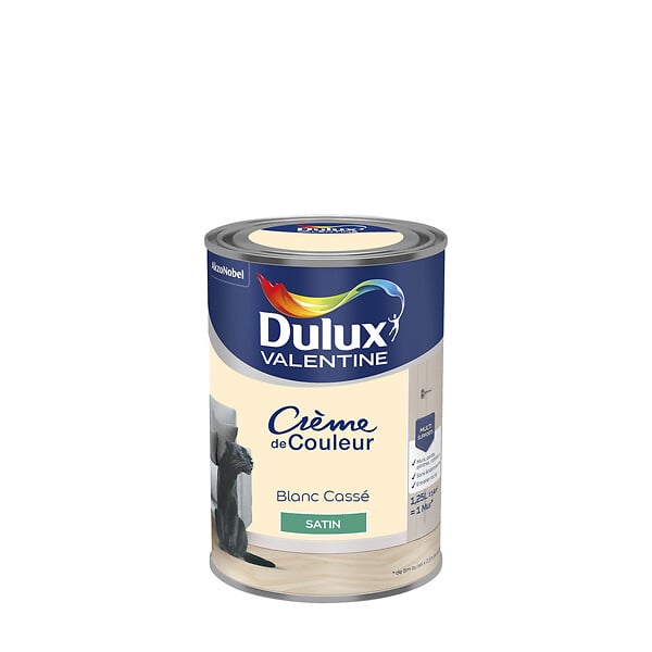 DULUX VALENTINE - Peinture Crème de Couleur - Blanc Cassé - Satin - 1,25L - large