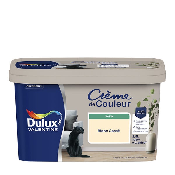DULUX VALENTINE - Peinture Crème de Couleur - Blanc Cassé - Satin - 2,5L - large