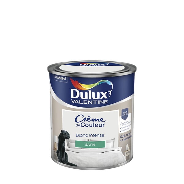 DULUX VALENTINE - Peinture Crème de Couleur - Blanc Intense - Satin - 0,5L - large
