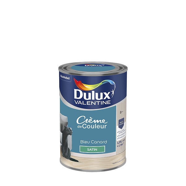 DULUX VALENTINE - Peinture Crème de Couleur - Bleu Canard - Satin - 1,25L - large