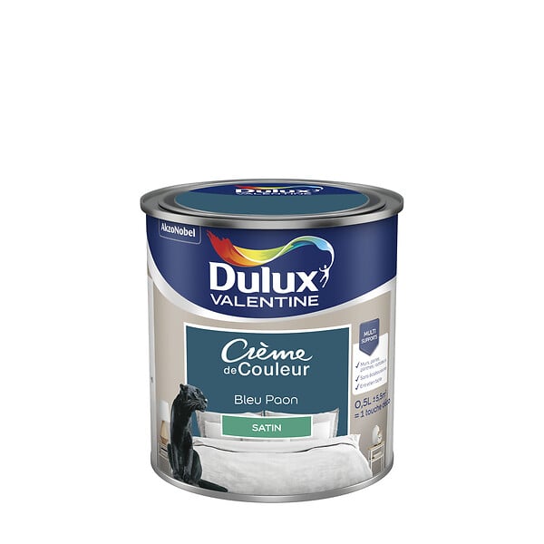 DULUX VALENTINE - Peinture multi-supports intérieure Satin Bleu Paon - 0,5L - large