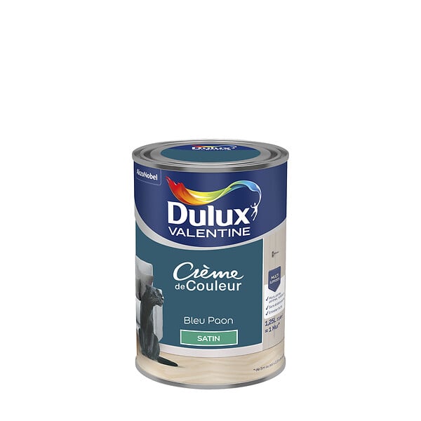 DULUX VALENTINE - Peinture Crème de Couleur - Bleu Paon - Satin - 1,25L - large