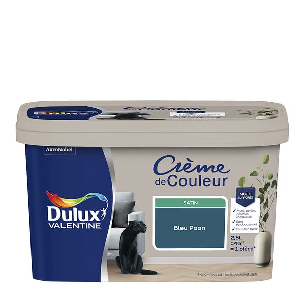 DULUX VALENTINE - Peinture Crème de Couleur - Bleu Paon - Satin - 2,5L - large