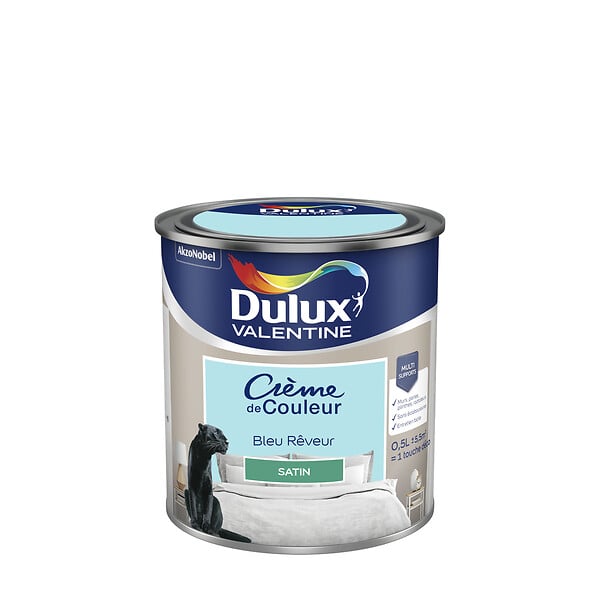 DULUX VALENTINE - Peinture Crème de Couleur - Bleu Rêveur - Satin - 0,5L - large