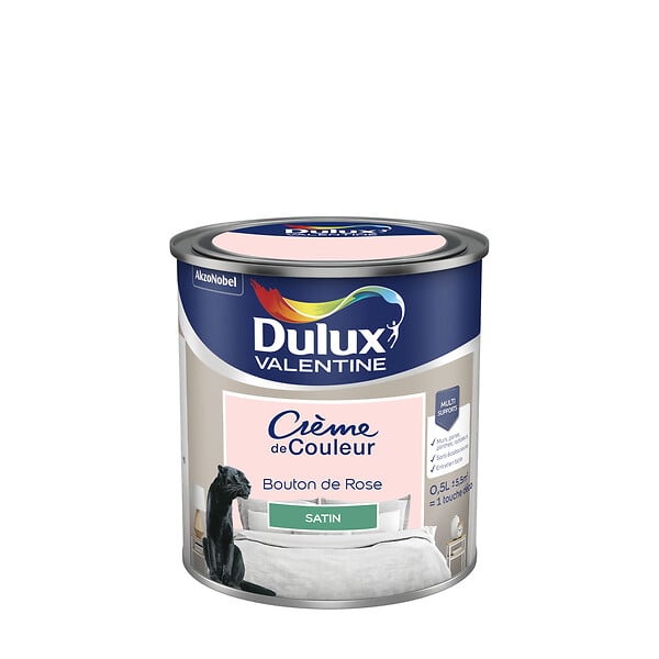 DULUX VALENTINE - Peinture Crème de Couleur - Bouton de Rose - Satin - 0,5L - large