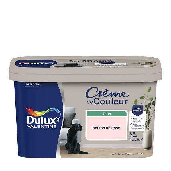 DULUX VALENTINE - Peinture Crème de Couleur - Bouton de rose - Satin - 2,5L - large