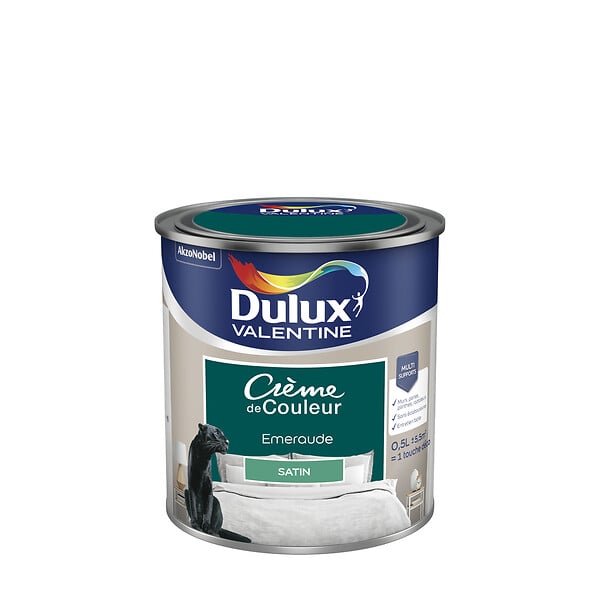 DULUX VALENTINE - Peinture Crème de Couleur - Emeraude - Satin - 0,5L - large