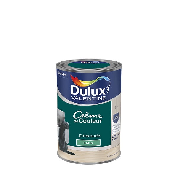 DULUX VALENTINE - Peinture Crème de Couleur - Emeraude - Satin - 1,25L - large