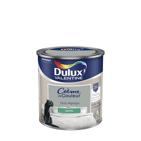DULUX VALENTINE - Peinture Crème de Couleur - Gris Alpaga - Satin - 0,5L - large