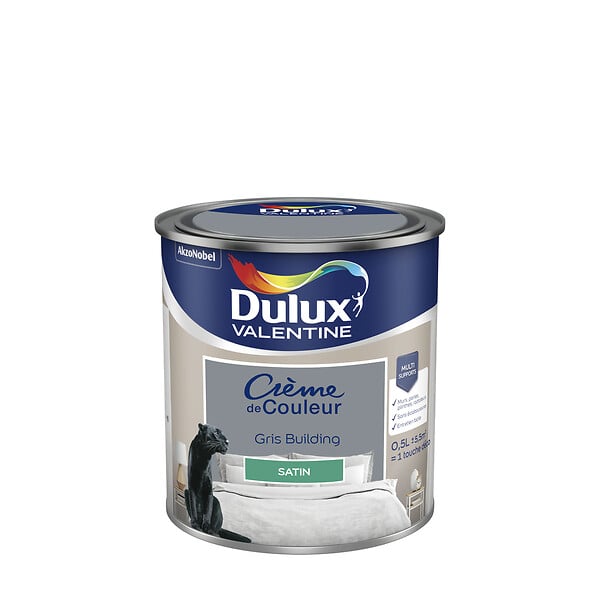 DULUX VALENTINE - Peinture Crème de Couleur - Gris Building - Satin - 0,5L - large