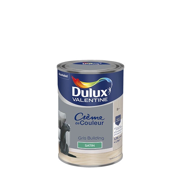 DULUX VALENTINE - Peinture Crème de Couleur - Gris Building - Satin - 1,25L - large