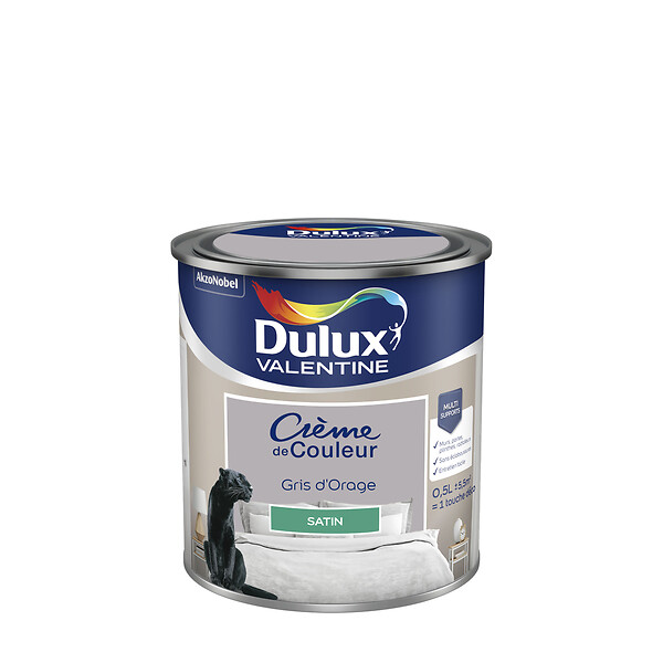 DULUX VALENTINE - Peinture Crème de Couleur - Gris d'Orage - Satin - 0,5L - large