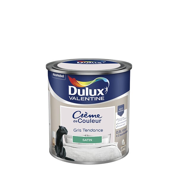 DULUX VALENTINE - Peinture Crème de Couleur - Gris Tendance - Satin - 0,5L - large