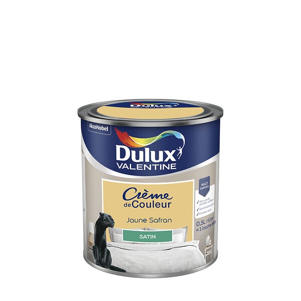 DULUX VALENTINE - Peinture Crème de Couleur - Jaune Safrané - Satin - 0,5L - large