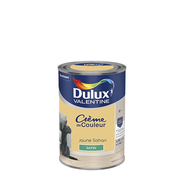 DULUX VALENTINE - Peinture Crème de Couleur - Jaune Safrané - Satin - 1,25L - large