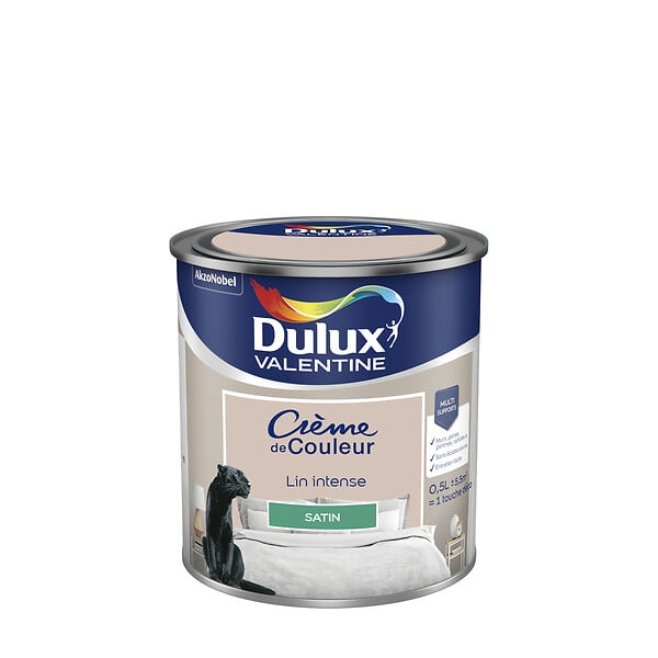 DULUX VALENTINE - Peinture Crème de Couleur - Lin Intense - Satin - 0,5L - large