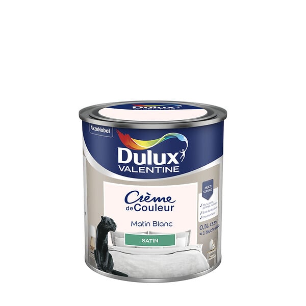 DULUX VALENTINE - Peinture Crème de Couleur - Matin Blanc - Satin - 0,5L - large