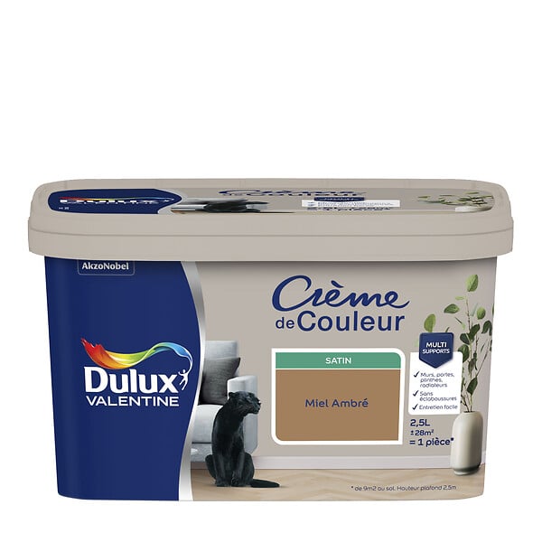 DULUX VALENTINE - Peinture Crème de Couleur - Miel Ambre - Satin - 2,5L - large