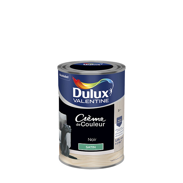 DULUX VALENTINE - Peinture intérieure satinée Crème de Couleur Noir 1,25 L - large