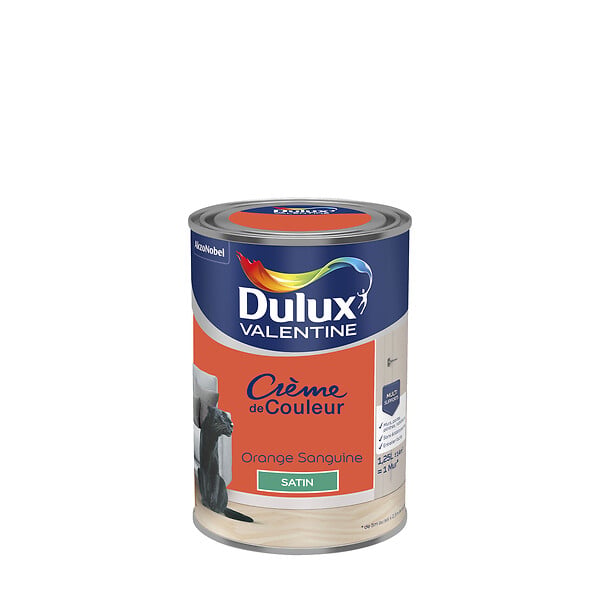 DULUX VALENTINE - Peinture Crème de Couleur - Orange Sanguine - Satin - 1,25L - large