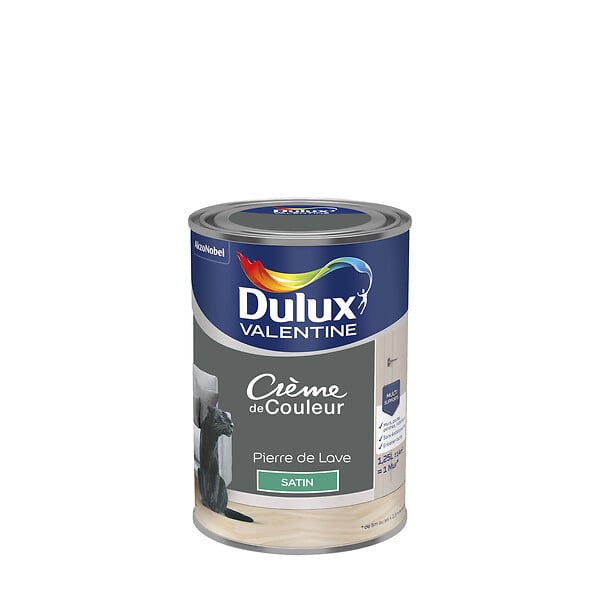 DULUX VALENTINE - Peinture Crème de Couleur - Pierre de Lave - Satin - 1,25L - large