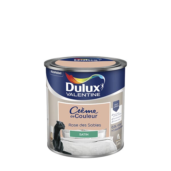 DULUX VALENTINE - Peinture Crème de Couleur - Rose des Sables - Satin - 0,5L - large