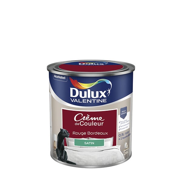 DULUX VALENTINE - Peinture Crème de Couleur - Rouge Bordeaux - Satin - 0,5L - large