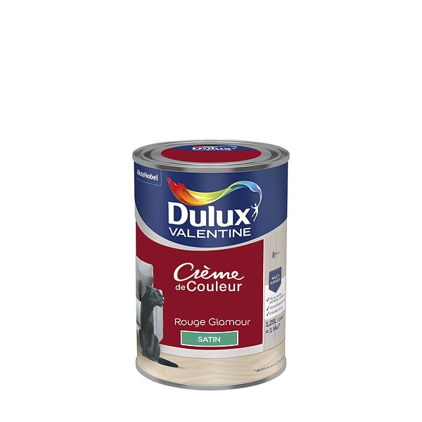 DULUX VALENTINE - Peinture Crème de Couleur - Rouge Glamour - Satin - 1,25L - large