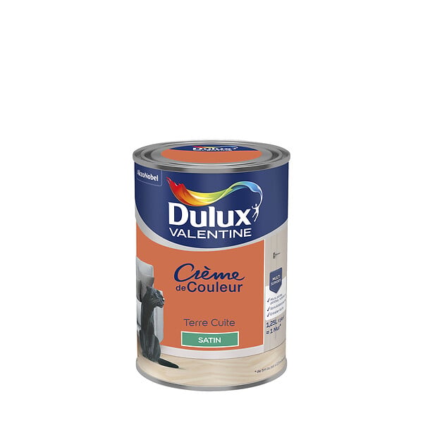 DULUX VALENTINE - Peinture Crème de Couleur - Terre Cuite - Satin - 1,25L - large