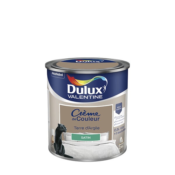 DULUX VALENTINE - Peinture Crème de Couleur - Terre d'Argile - Satin - 0,5L - large