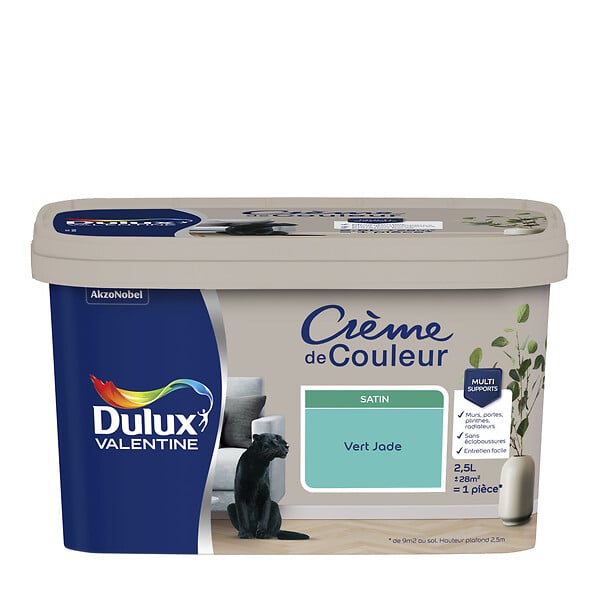 DULUX VALENTINE - Peinture Crème de Couleur Vert Jade Satin 2,5L - large