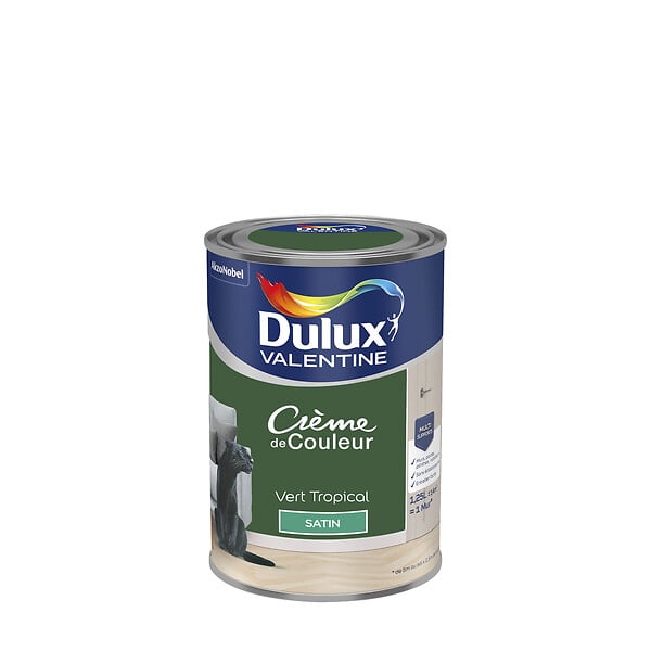 DULUX VALENTINE - Peinture Crème de Couleur - Vert Tropical - Satin - 1,25L - large
