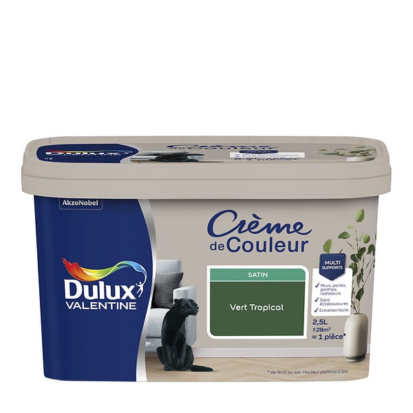 DULUX VALENTINE - Peinture Crème de Couleur - Vert Tropical - Satin - 2,5L - large
