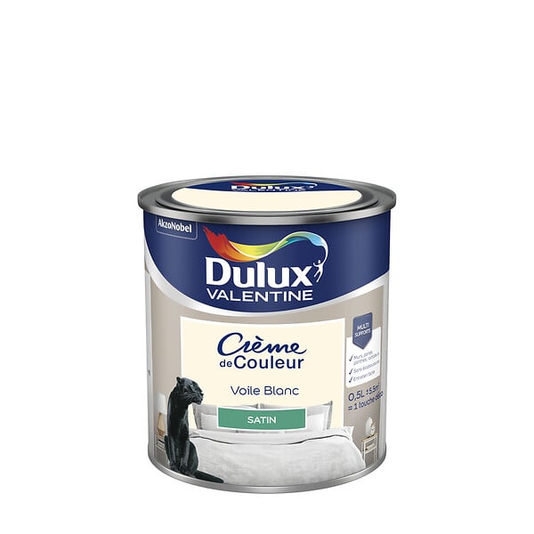 DULUX VALENTINE - Peinture Crème de Couleur - Voile Blanc - Satin - 0,5L - large