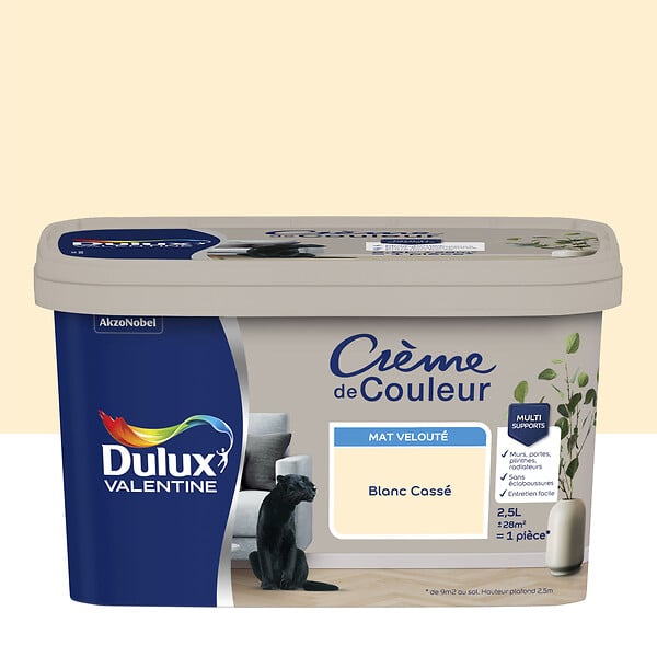DULUX VALENTINE - Peinture Crème de Couleur - Blanc Cassé - Mat - 2,5L - large