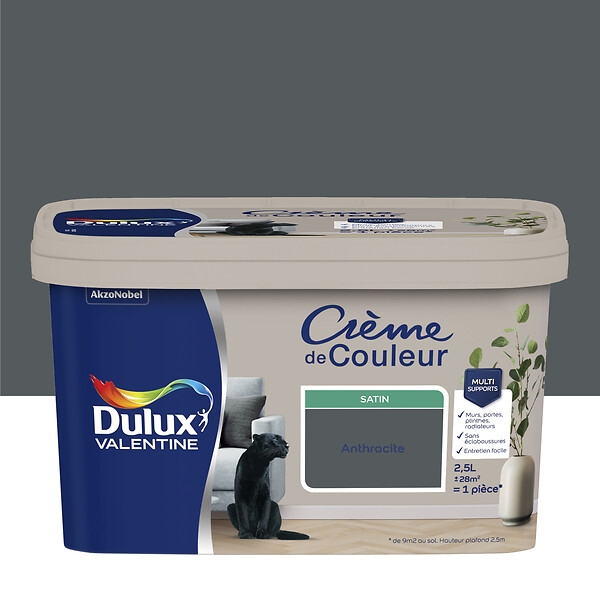DULUX VALENTINE - Peinture Crème de Couleur - Anthracite - Satin - 2,5L - large