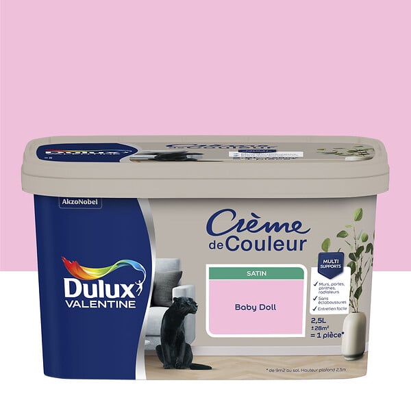 DULUX VALENTINE - Peinture Crème de Couleur - Baby doll - Satin - 2,5L - large