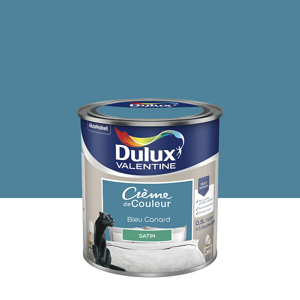 DULUX VALENTINE - Peinture Crème de Couleur - Bleu Canard - Satin - 0,5L - large